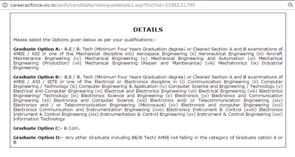 Graduation Options of AFCAT online application