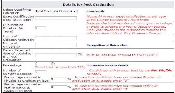 Post graduation details required for AFCAT registration