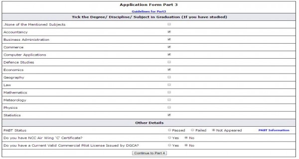 Sample filled up AFCAT application part 3