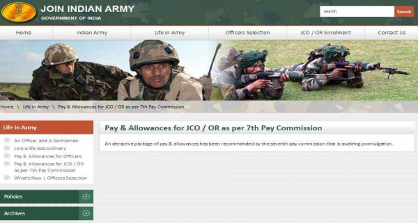 Salary as per Indian Army official website